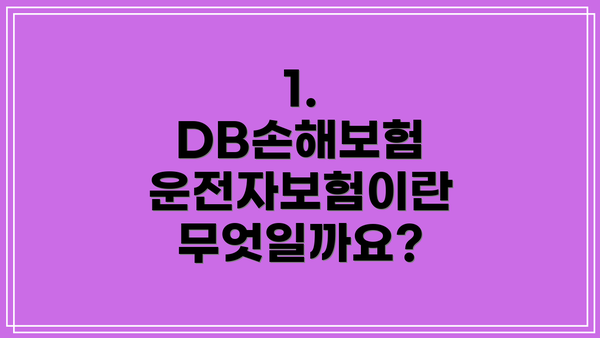 1. DB손해보험 운전자보험이란 무엇일까요?
