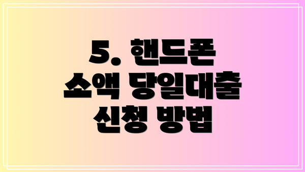 5. 핸드폰 소액 당일대출 신청 방법