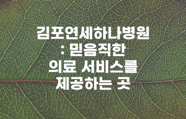 김포연세하나병원: 믿음직한 의료 서비스를 제공하는 곳