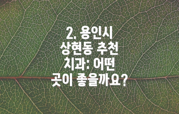 2. 용인시 상현동 추천 치과: 어떤 곳이 좋을까요?
