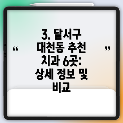 3. 달서구 대천동 추천 치과 6곳: 상세 정보 및 비교